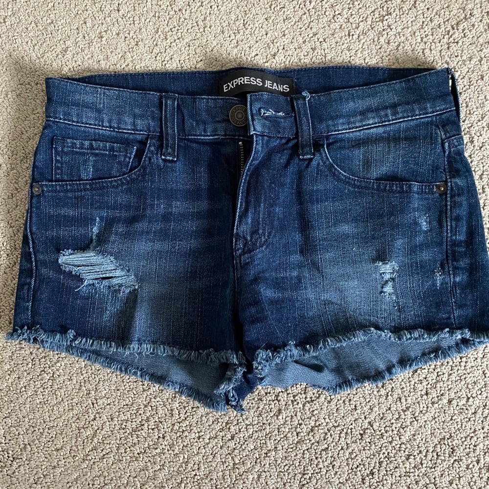 Express dark blue denim shorts size 0